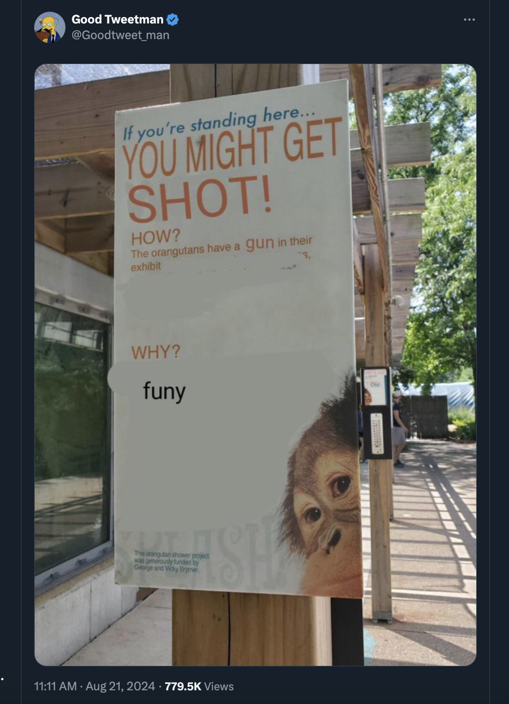 if you re standing here you might get orangutan - Good Tweetman man If you're standing here... You Might Get Shot! How? The orangutans have a gun in their eshbit Why? funy Views